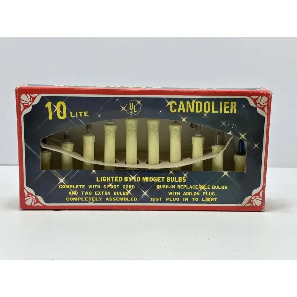 Vintage 10 Lite Midget Bulbs Candolier Electric Yuletide Concepts Christmas 1987
